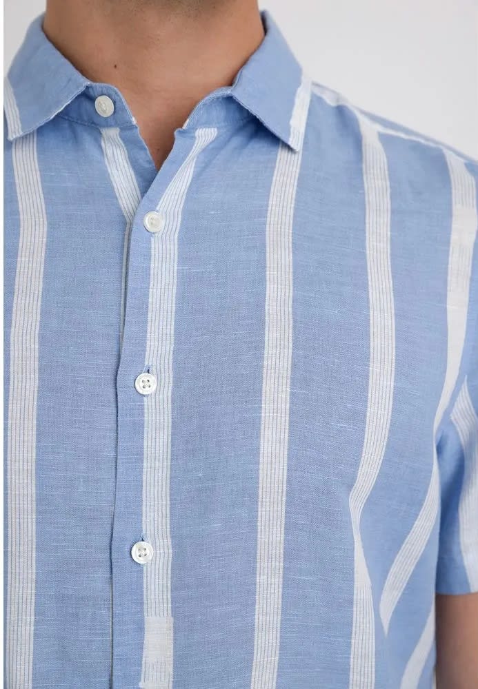 CAMISA MANGA CORTA HOMBRE LINO LISTADA CELESTE V5001N0703