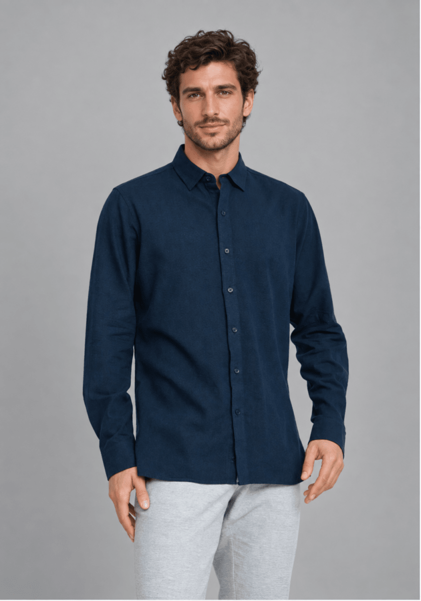 CAMISA MANGA LARGA DE LINO AZUL MARINO V7000N0792