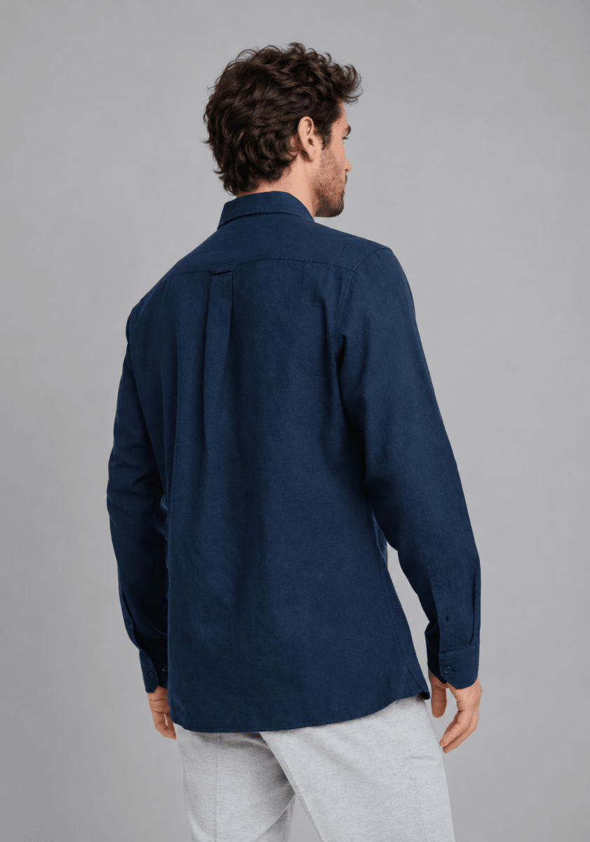 CAMISA MANGA LARGA DE LINO AZUL MARINO V7000N0793
