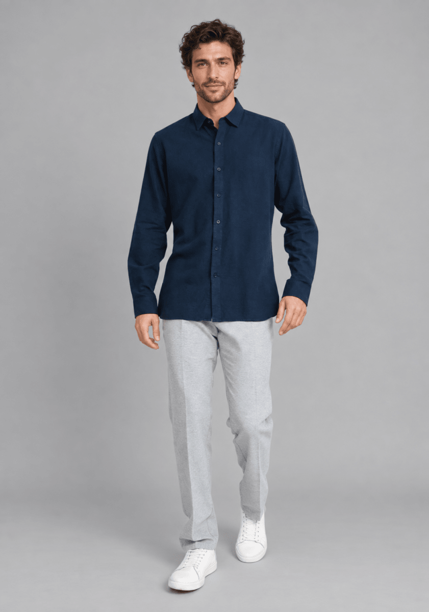 CAMISA MANGA LARGA DE LINO AZUL MARINO V7000N0794