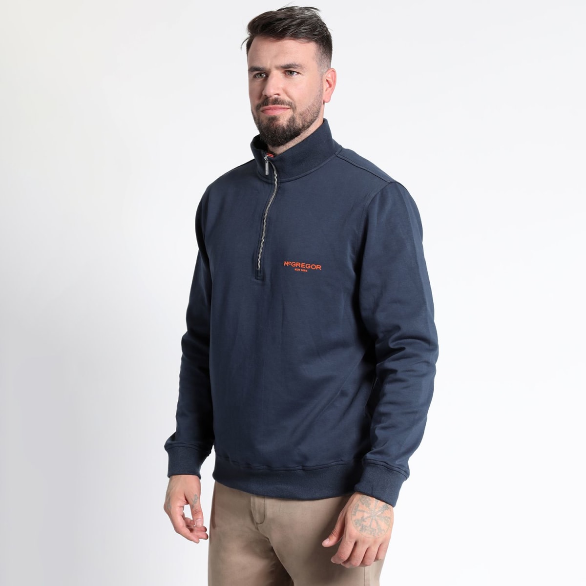 POLERÓN HOMBRE MEDIO CIERRE ESTAMPADO TEXTURADO AZUL MARINO – ESTILO CASUAL Y CONFORT PARA TODA OCASIÓN I3030N0791