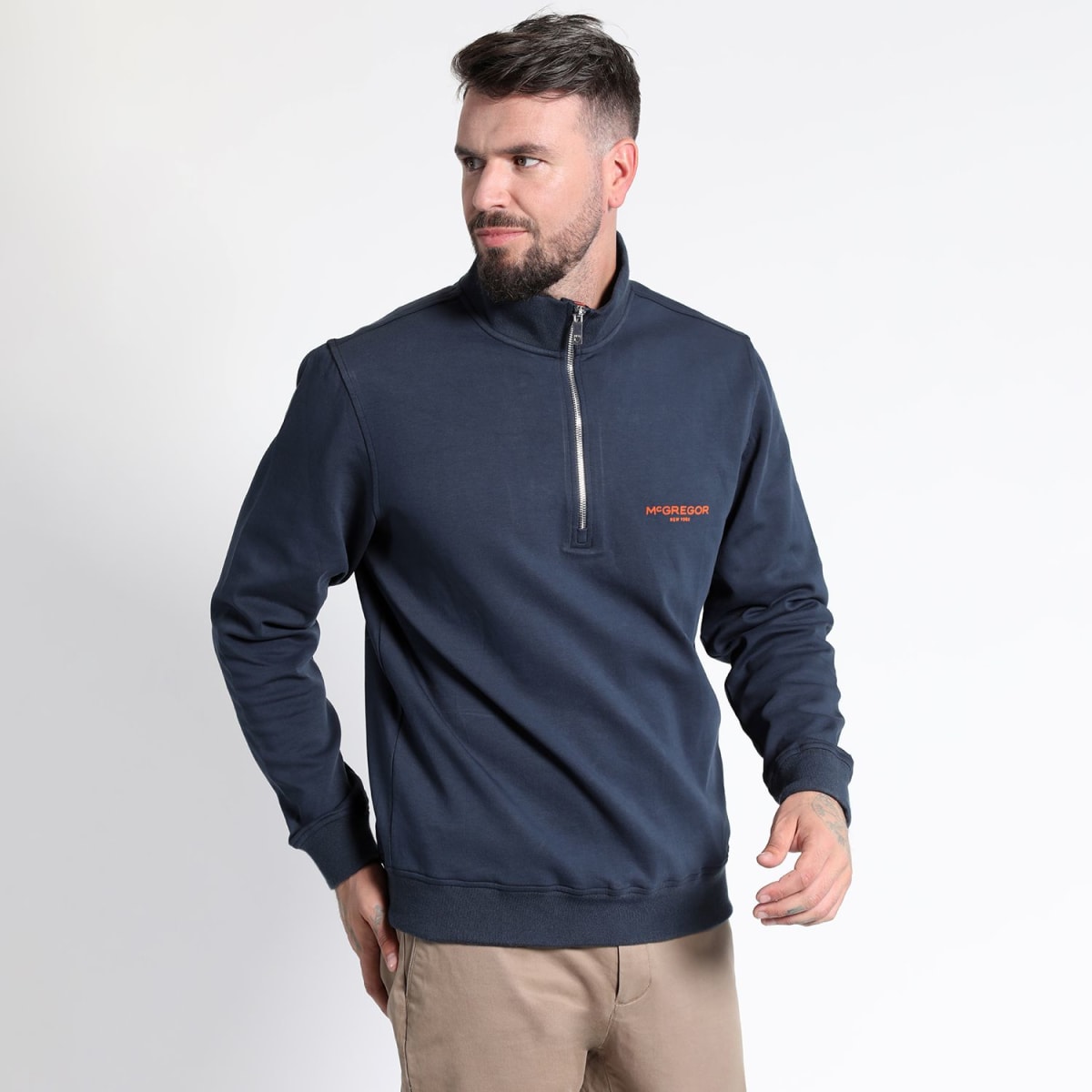 POLERÓN HOMBRE MEDIO CIERRE ESTAMPADO TEXTURADO AZUL MARINO – ESTILO CASUAL Y CONFORT PARA TODA OCASIÓN I3030N0792