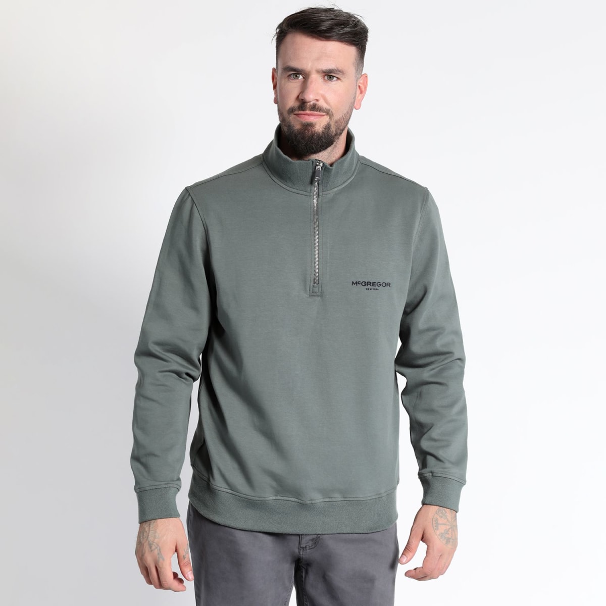 POLERÓN HOMBRE MEDIO CIERRE ESTAMPADO TEXTURADO VERDE OLIVA – ESTILO CASUAL Y CONFORT PARA TODA OCASIÓN I3030N0951