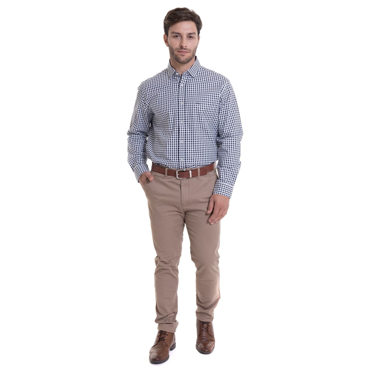 CAMISA MANGA LARGA CUADRILLÉ HOMBRE AZUL MARINO REGULAR FIT LI005N0793