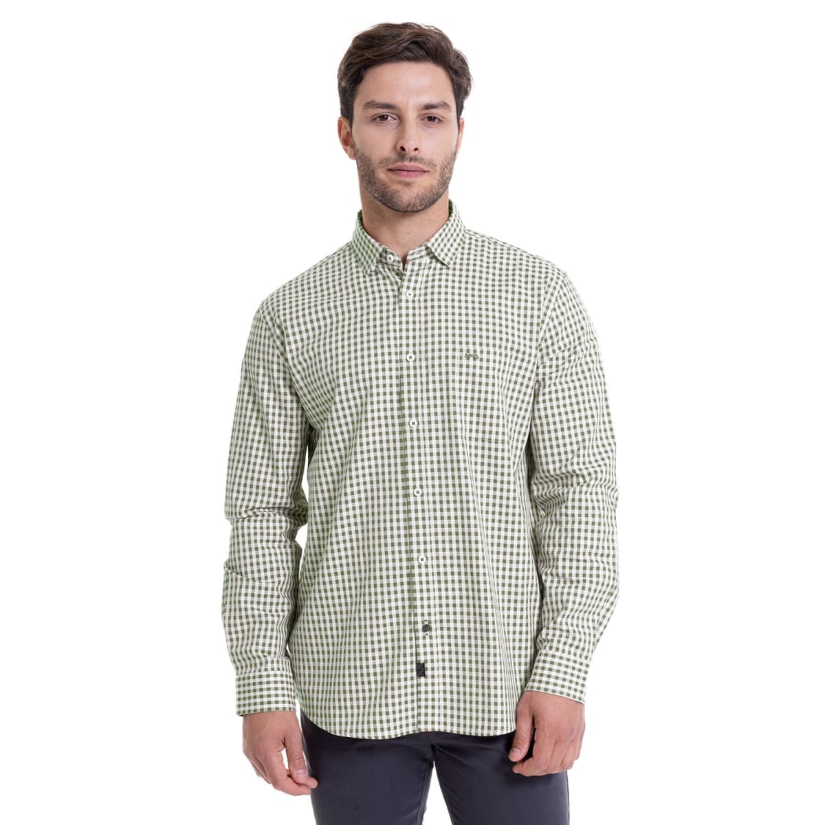 CAMISA MANGA LARGA CUADRILLÉ HOMBRE OLIVA CLARO REGULAR FIT LI005N0961