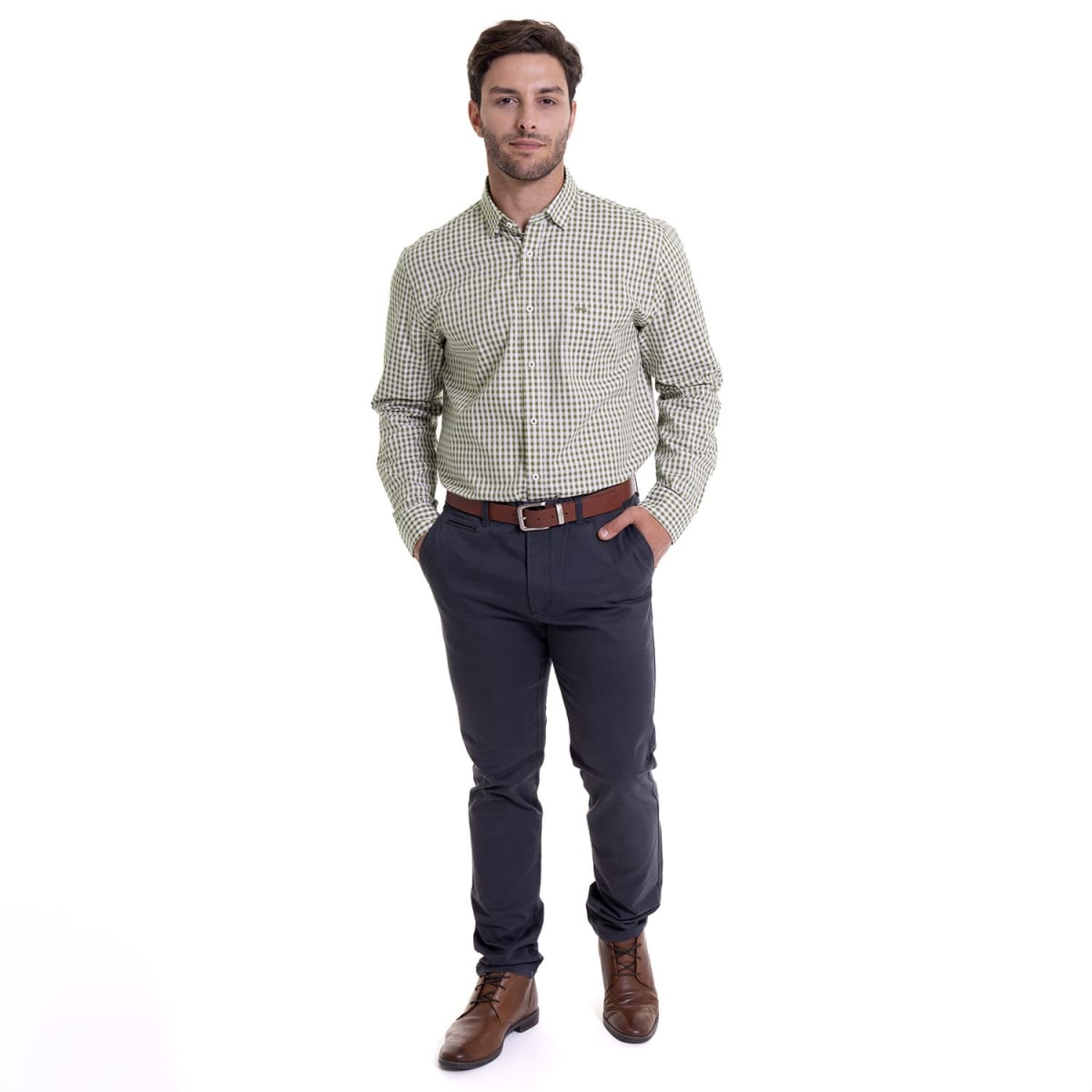 CAMISA MANGA LARGA CUADRILLÉ HOMBRE OLIVA CLARO REGULAR FIT LI005N0963