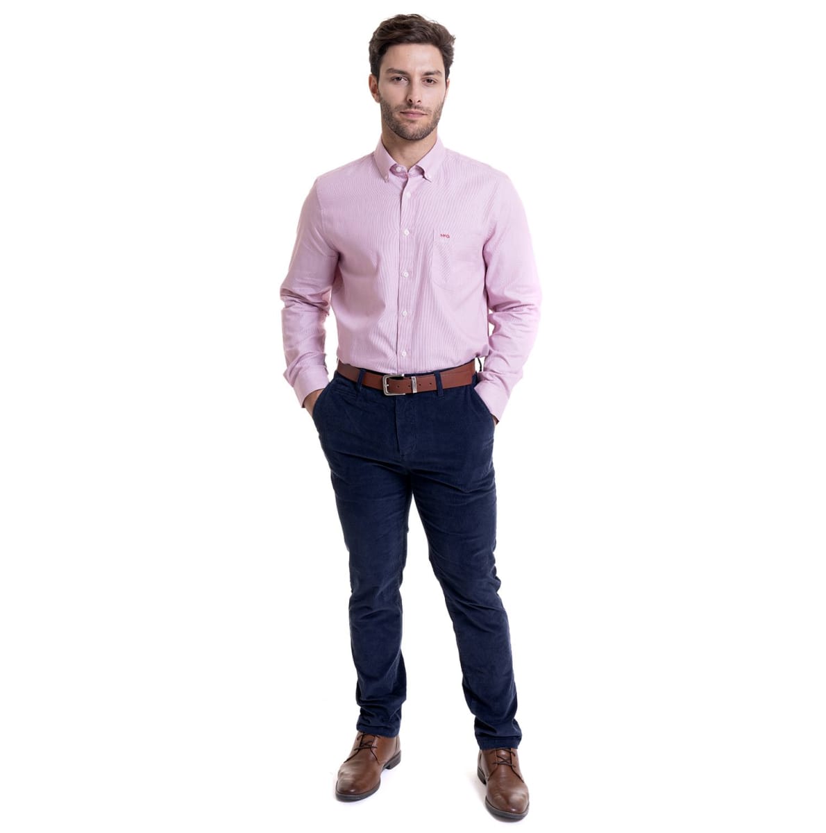 CAMISA MANGA LARGA DOBBY COMFORT FIT HOMBRE ROSADO OSCURO MGLI01016N5523