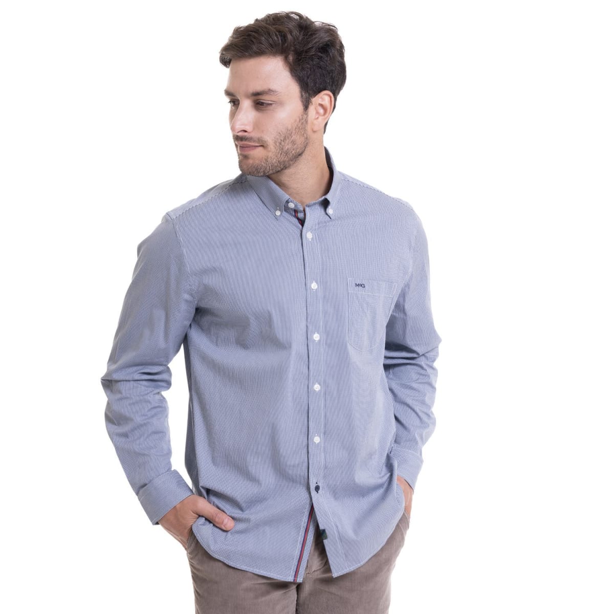 CAMISA MANGA LARGA MICRO CUADRO HOMBRE COMFORT TECH AZUL MARINO LI202N5791
