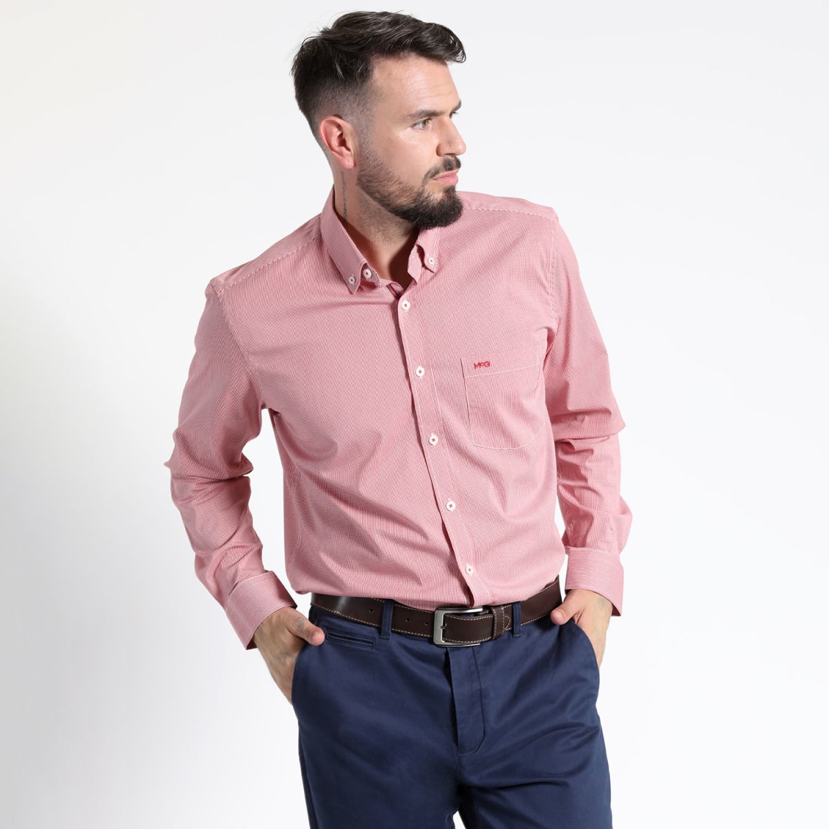 CAMISA MANGA LARGA MICRO CUADRO HOMBRE COMFORT TECH ROJO LI202N5543