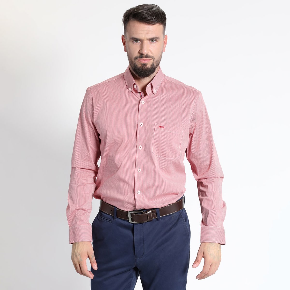 CAMISA MANGA LARGA MICRO CUADRO HOMBRE COMFORT TECH ROJO LI202N5541