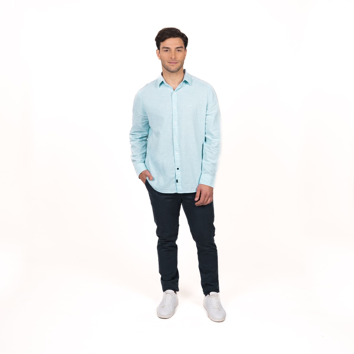 CAMISA MANGA LARGA LINO HOMBRE CELESTE V5040N0704