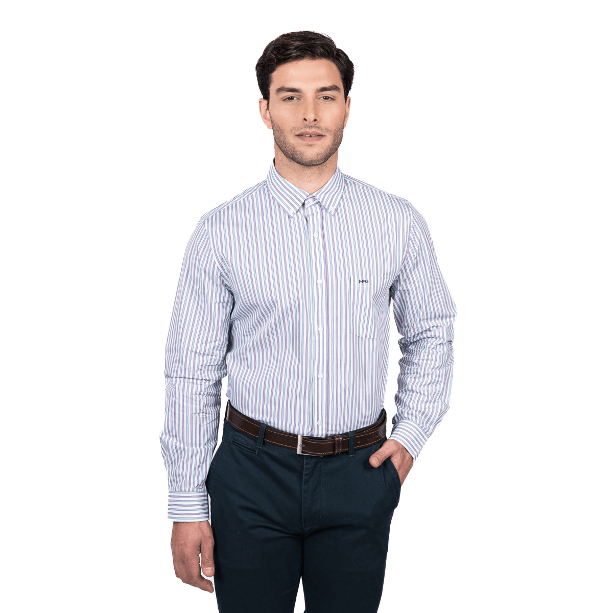 CAMISA MANGA LARGA LISTADA LILA V5105N5601