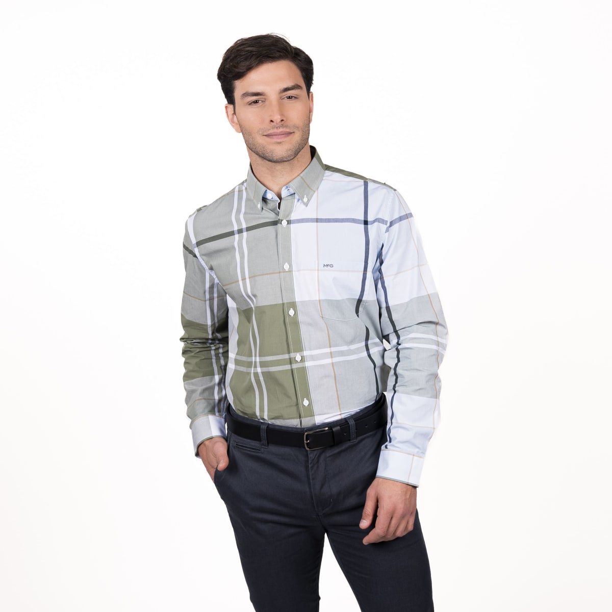 CAMISA MANGA LARGA ESCOCESA VERDE MUSGO V5140N5171