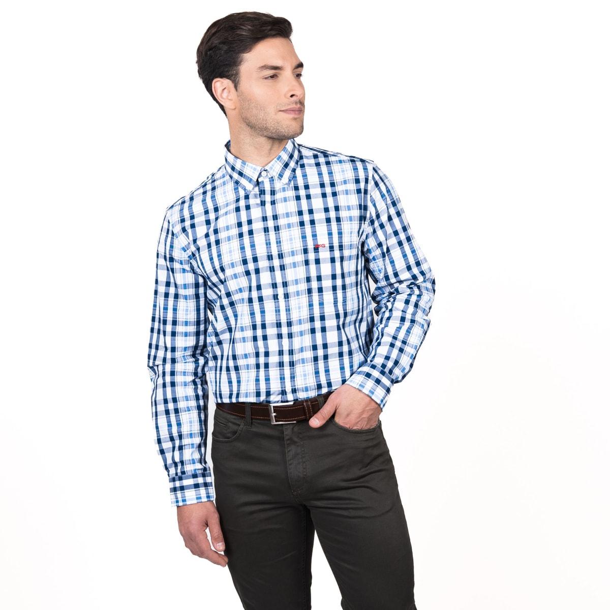CAMISA MANGA LARGA ESCOCESA AZUL V5140N5701
