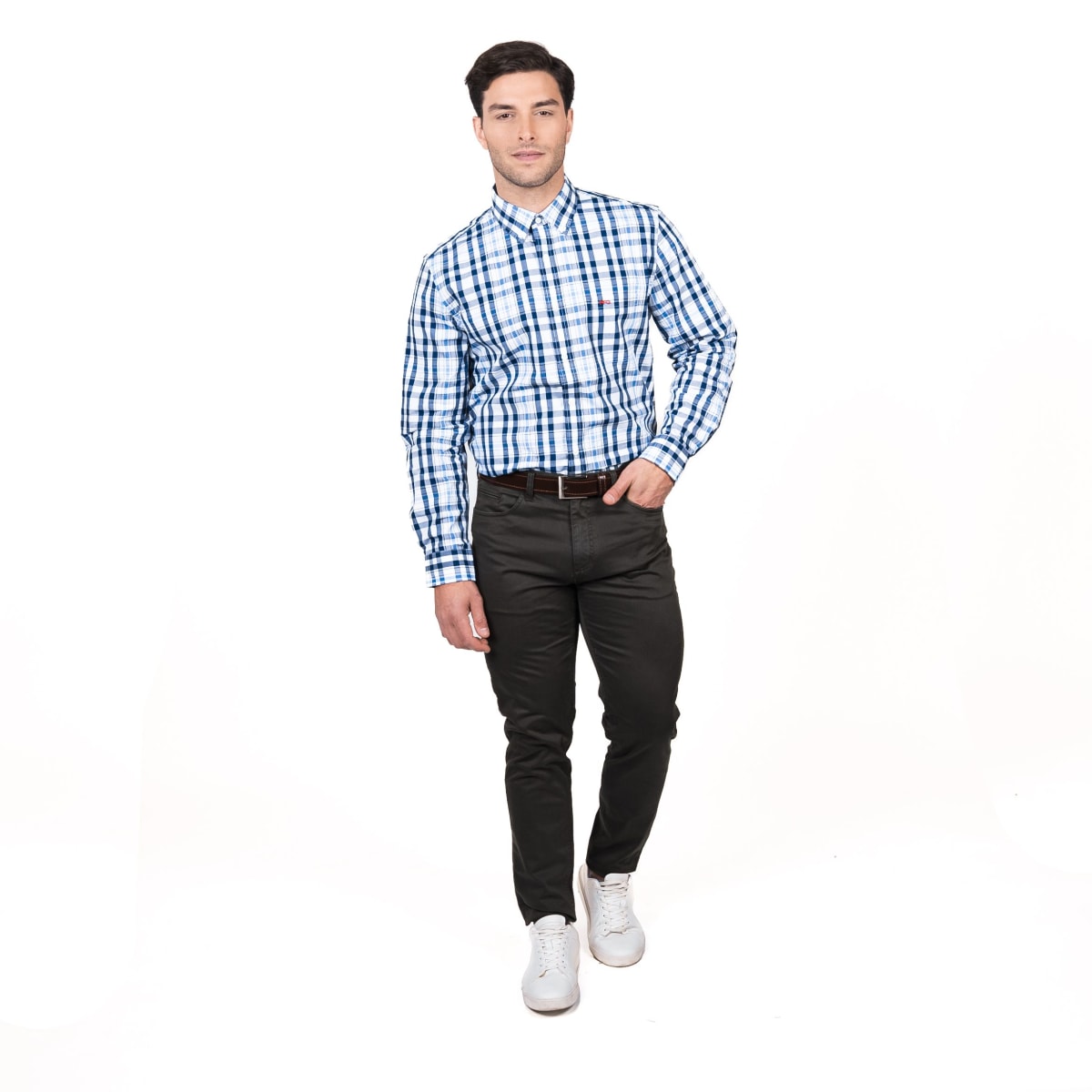 CAMISA MANGA LARGA ESCOCESA AZUL V5140N5704
