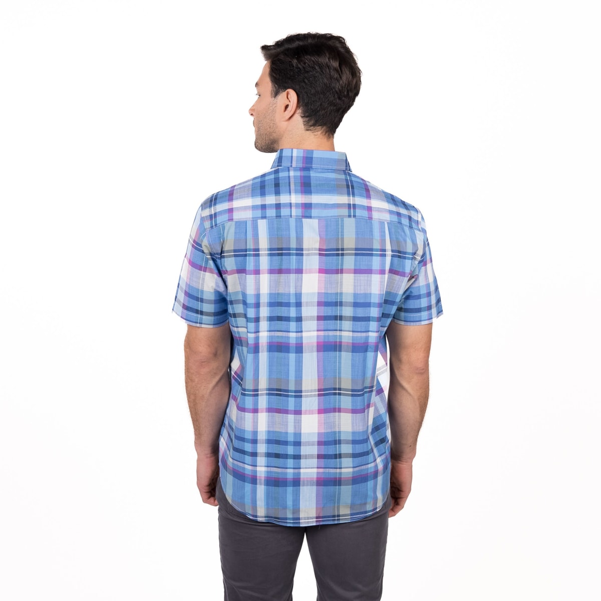 CAMISA MANGA CORTA HOMBRE ESCOCESA AZUL PIEDRA V5010N5692