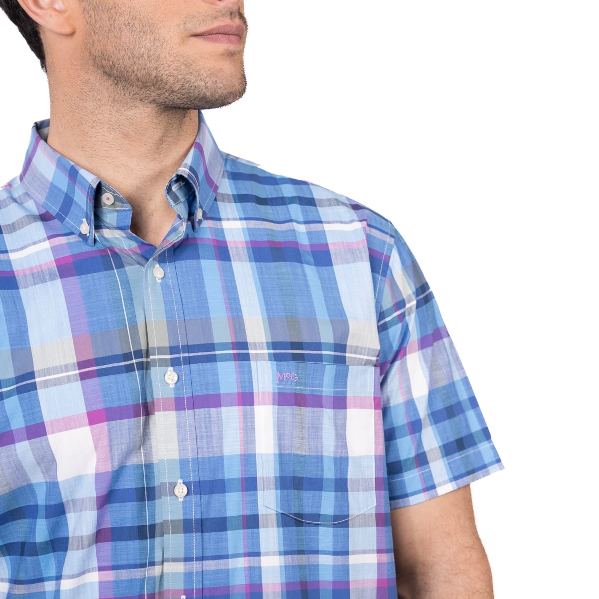 CAMISA MANGA CORTA HOMBRE ESCOCESA AZUL PIEDRA V5010N5693