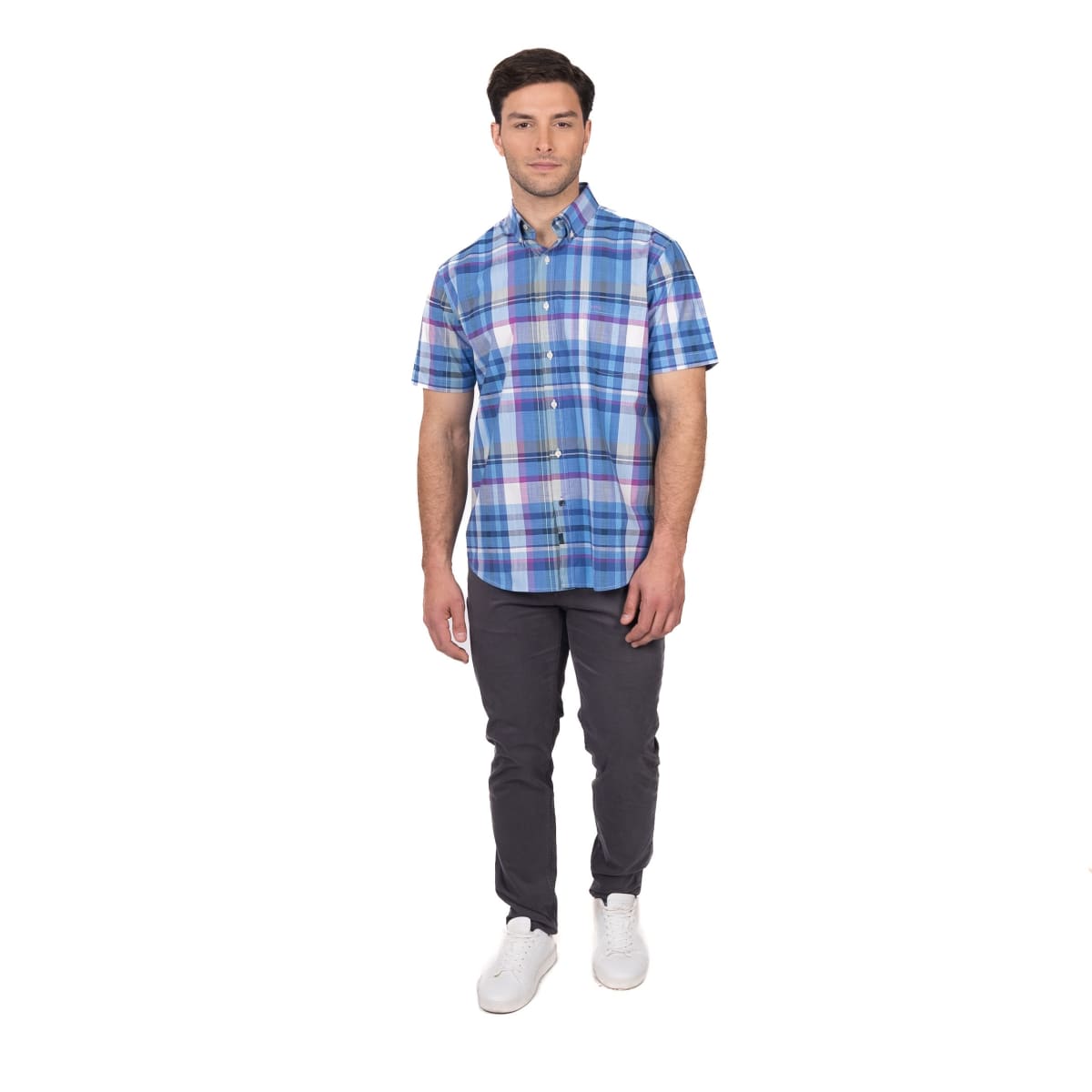 CAMISA MANGA CORTA HOMBRE ESCOCESA AZUL PIEDRA V5010N5694