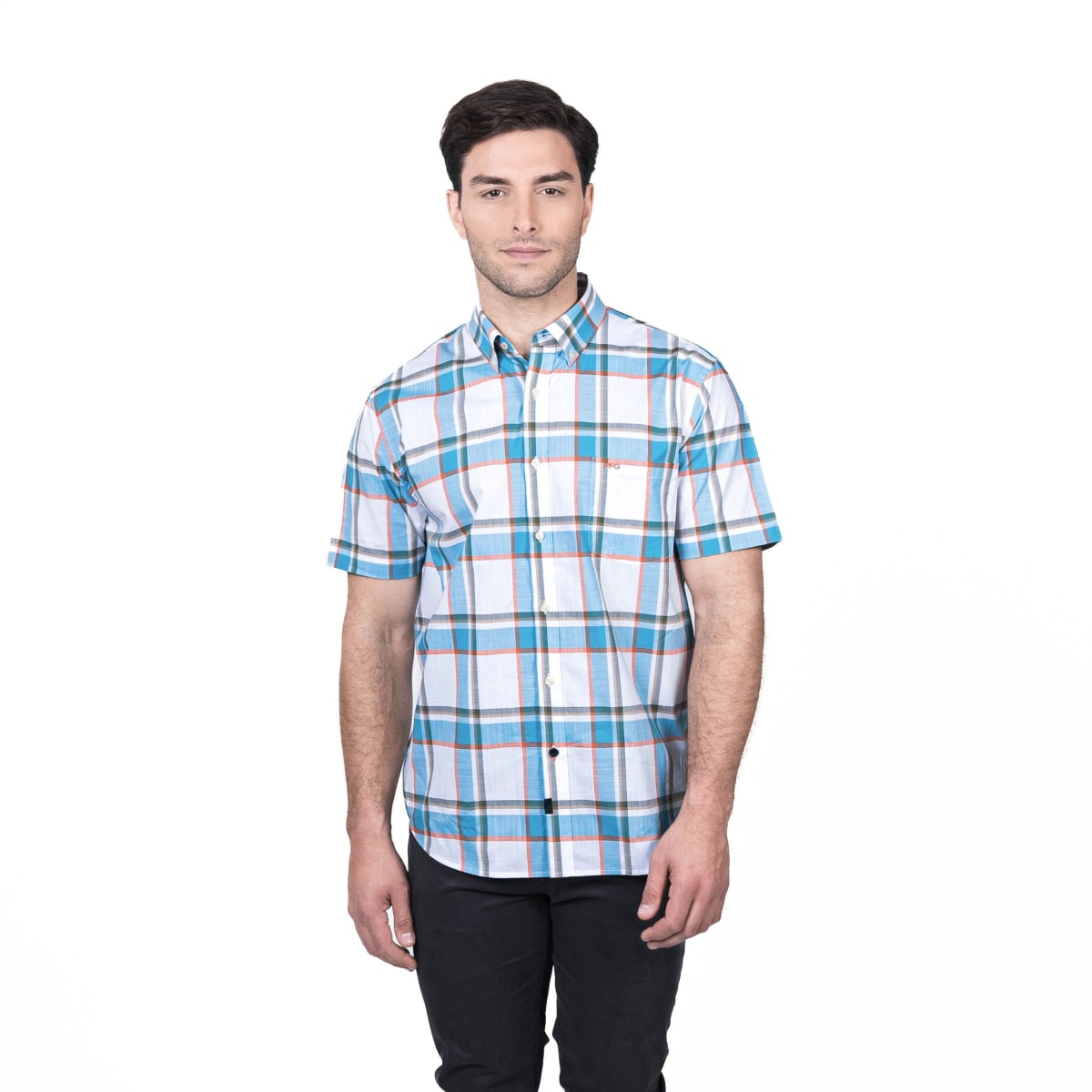 CAMISA MANGA CORTA HOMBRE ESCOCESA TURQUESA V5010N5851