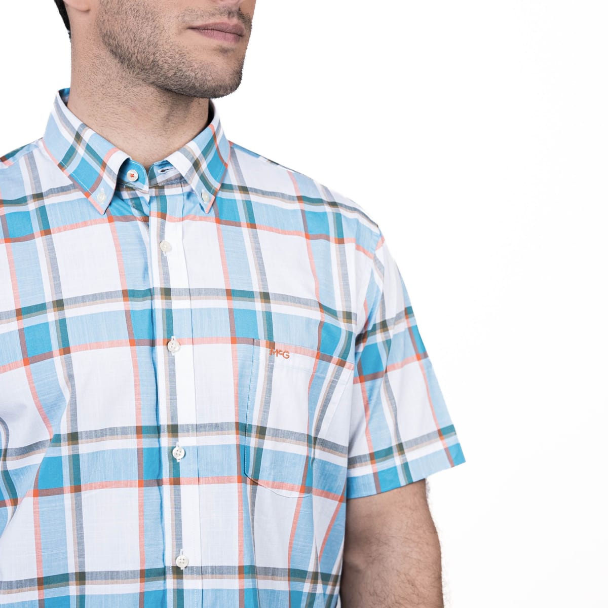 CAMISA MANGA CORTA HOMBRE ESCOCESA TURQUESA V5010N5853
