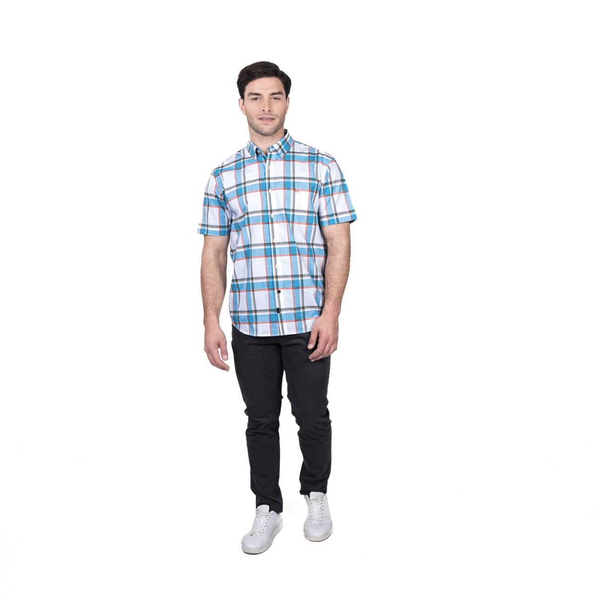 CAMISA MANGA CORTA HOMBRE ESCOCESA TURQUESA V5010N5854