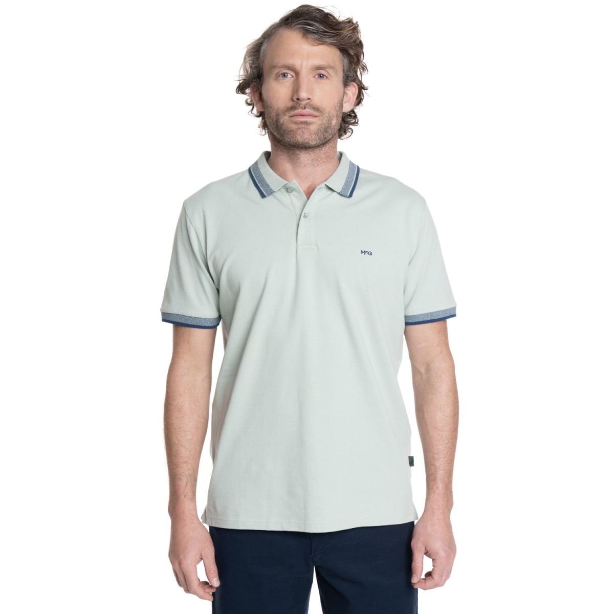POLERA PIQUE CUELLO JACQUARD HOMBRE VERDE AGUA V6010N0101