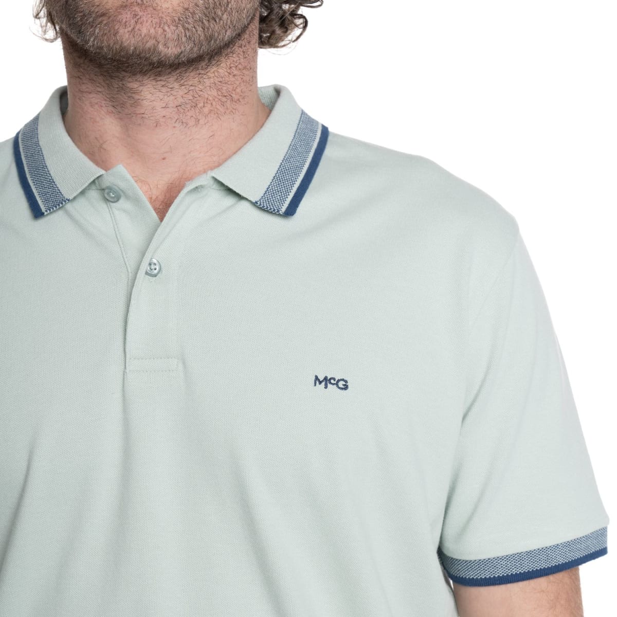 POLERA PIQUE CUELLO JACQUARD HOMBRE VERDE AGUA V6010N0103