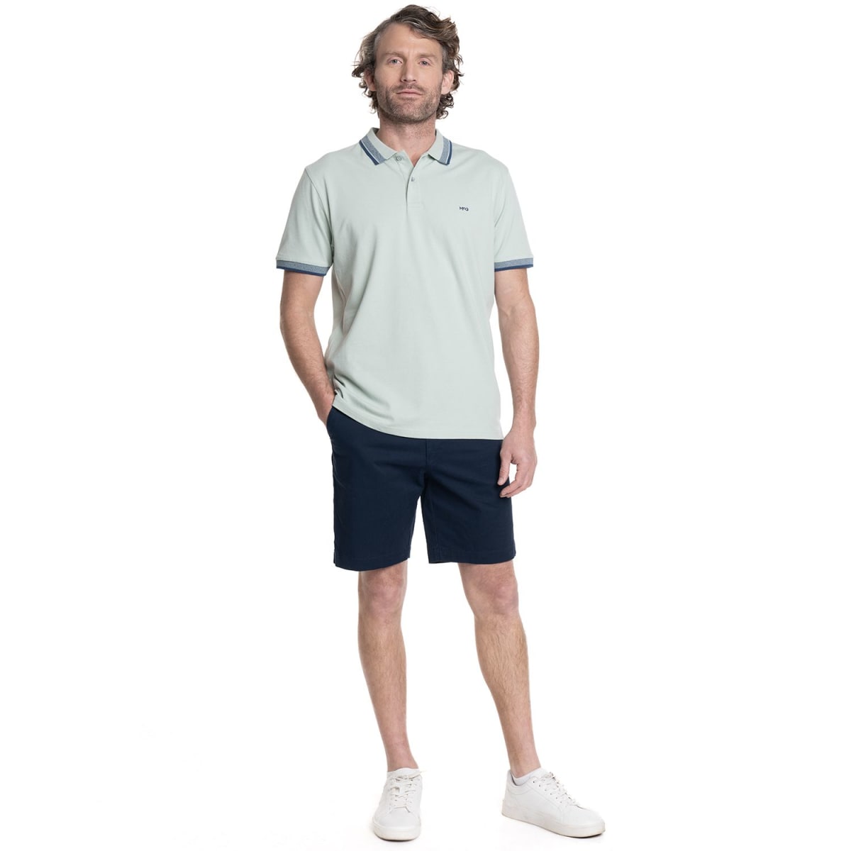 POLERA PIQUE CUELLO JACQUARD HOMBRE VERDE AGUA V6010N0104