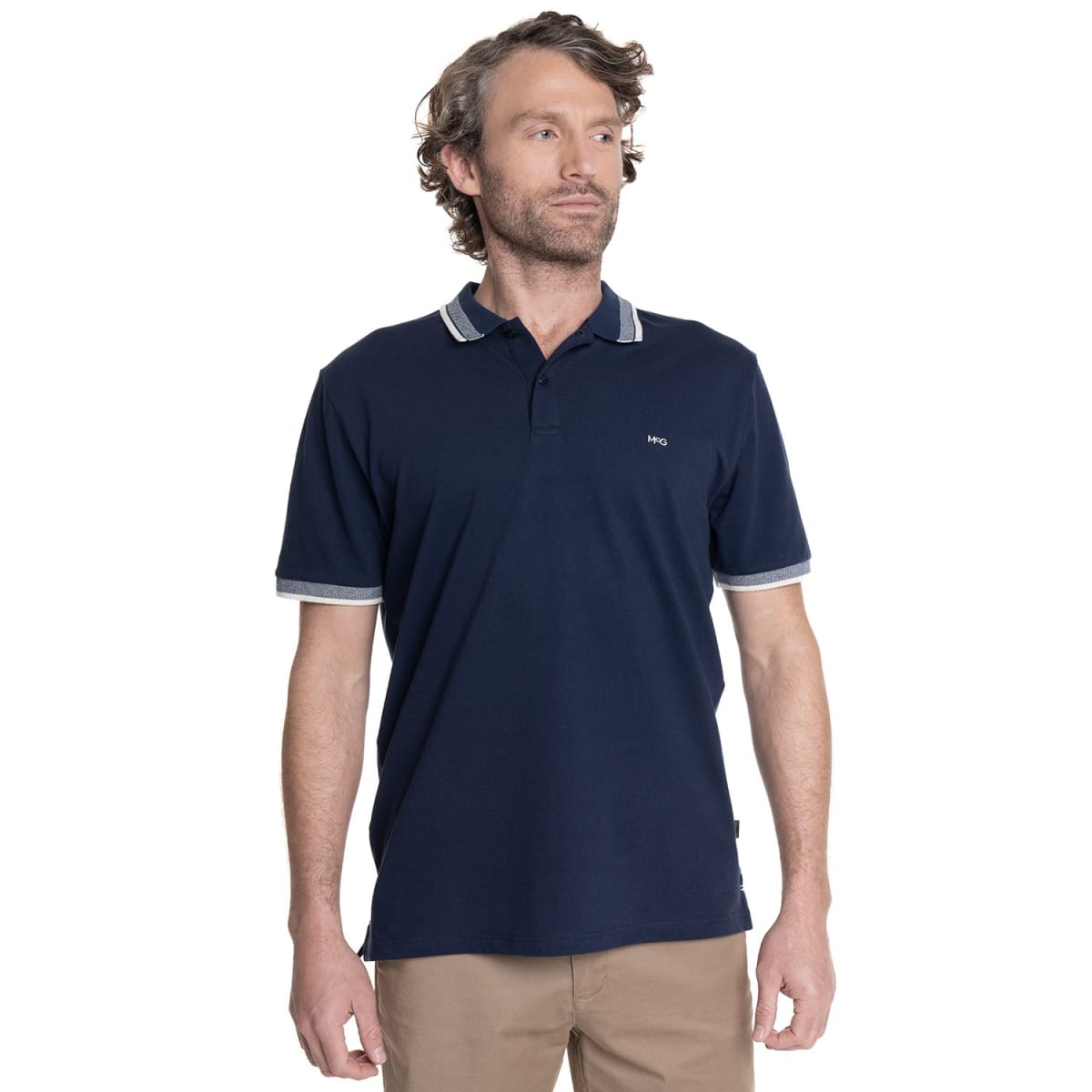 POLERA PIQUE CUELLO JACQUARD HOMBRE AZUL MARINO V6010N0791