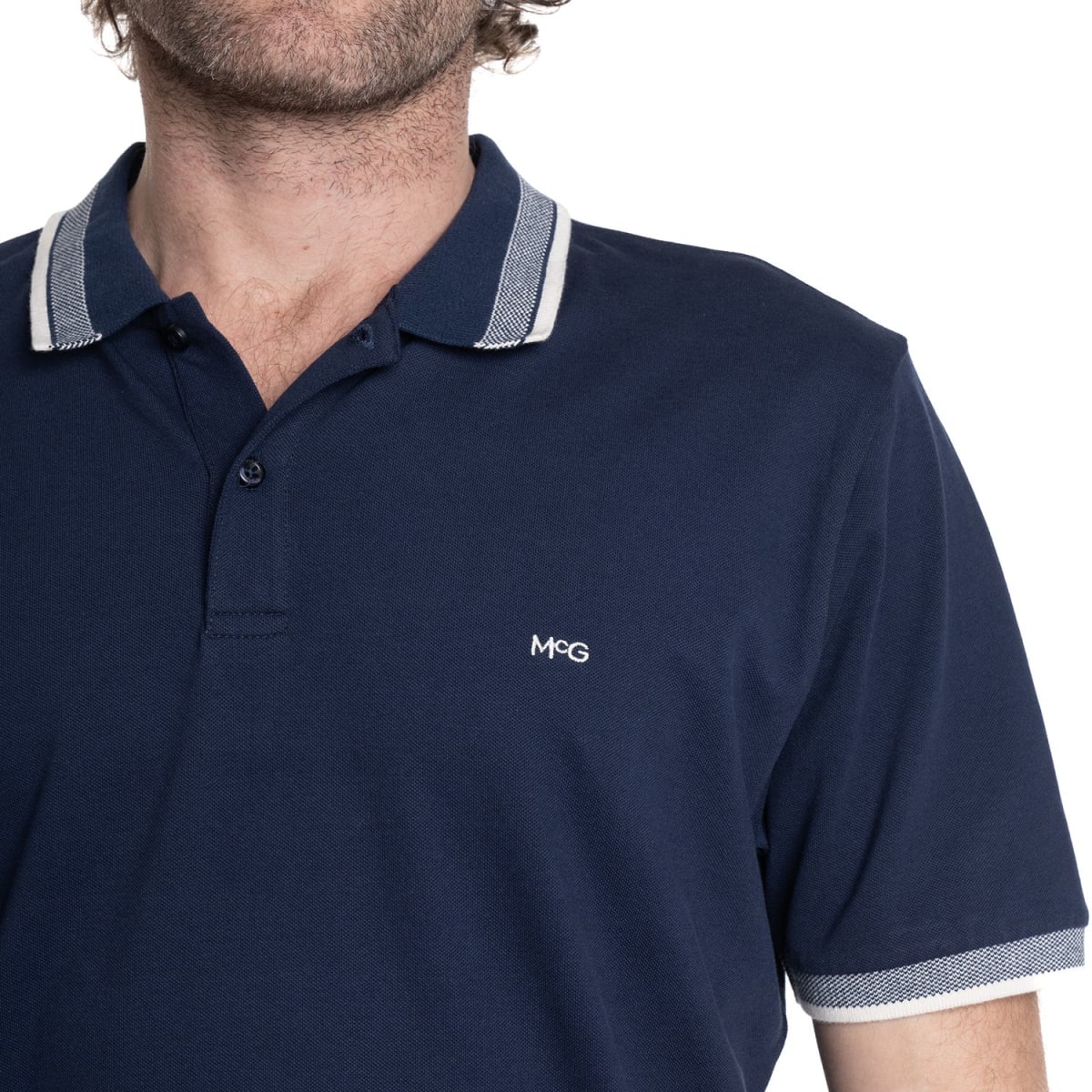 POLERA PIQUE CUELLO JACQUARD HOMBRE AZUL MARINO V6010N0793