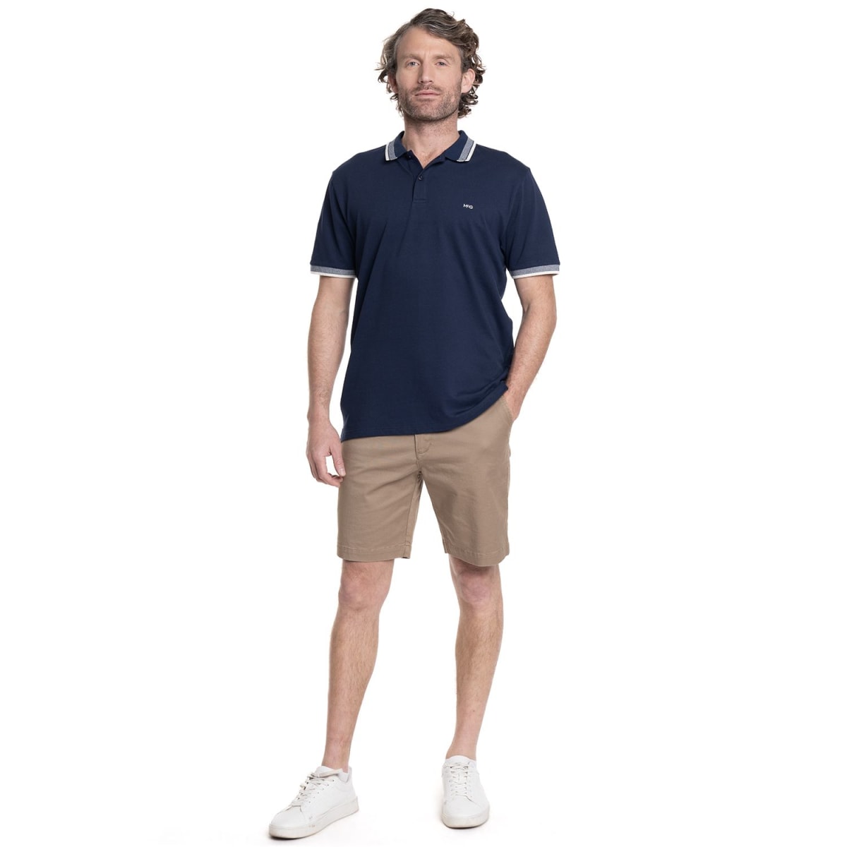 POLERA PIQUE CUELLO JACQUARD HOMBRE AZUL MARINO V6010N0794