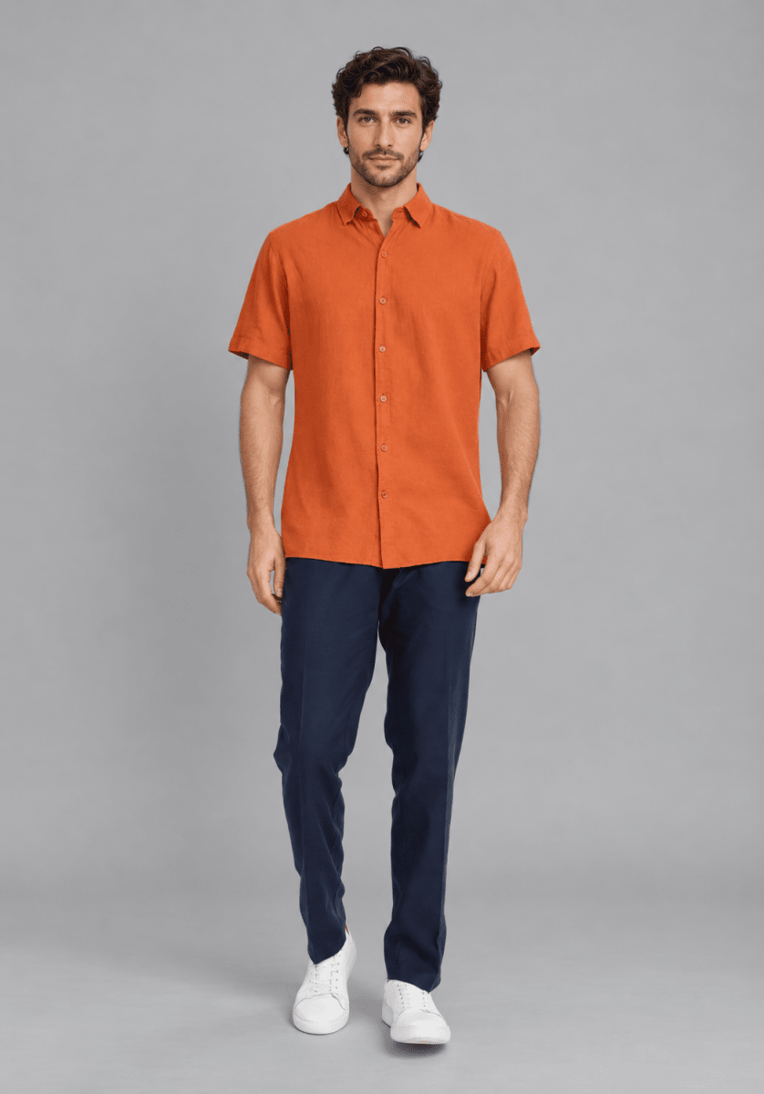 CAMISA MANGA CORTA DE LINO NARANJO V7000N0424