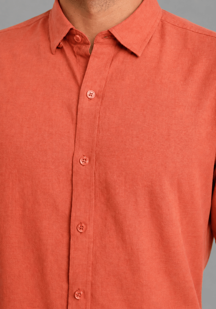 CAMISA MANGA LARGA DE LINO NARANJO V7000N0421