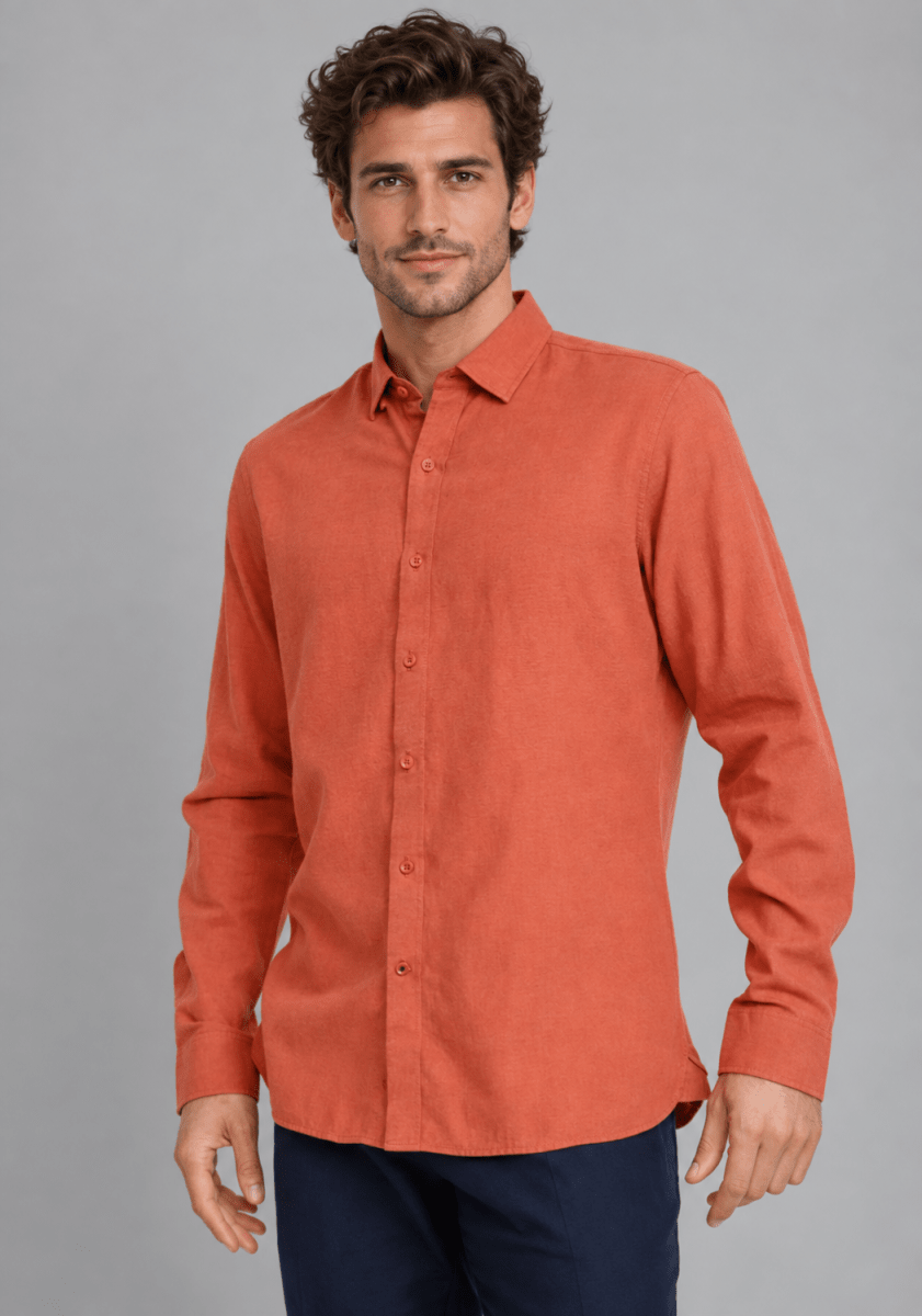 CAMISA MANGA LARGA DE LINO NARANJO V7000N0422