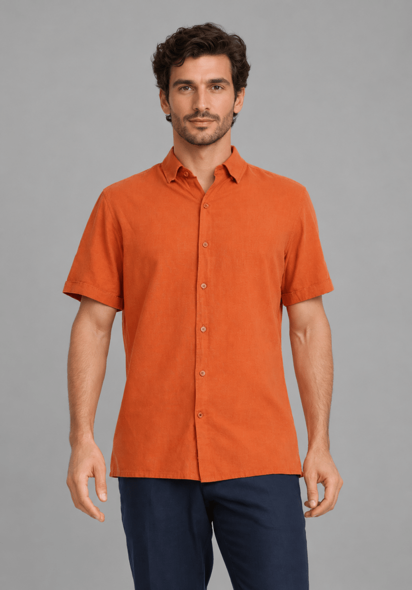 CAMISA MANGA CORTA DE LINO NARANJO V7000N0422