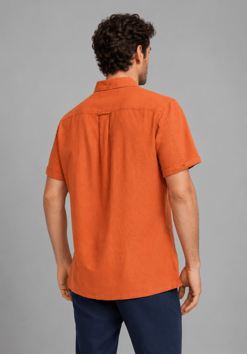 CAMISA MANGA CORTA DE LINO NARANJO V7000N0423