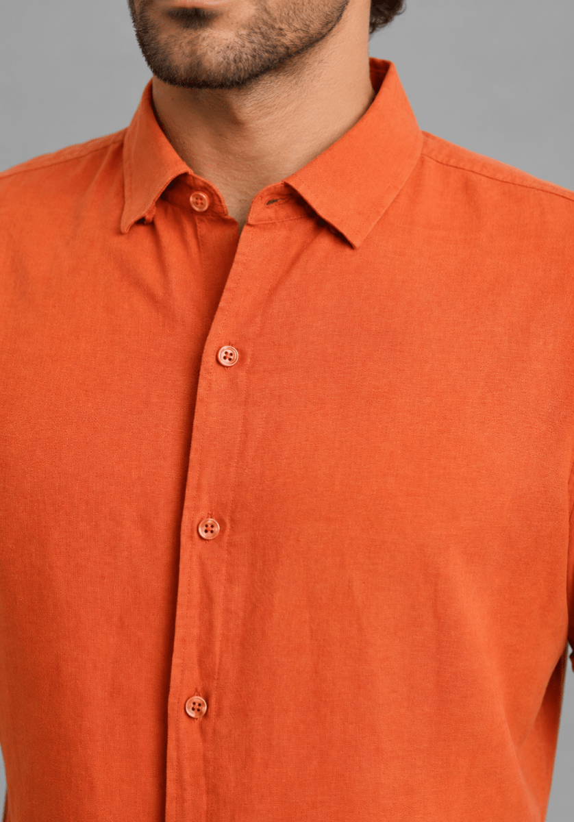 CAMISA MANGA CORTA DE LINO NARANJO V7000N0421