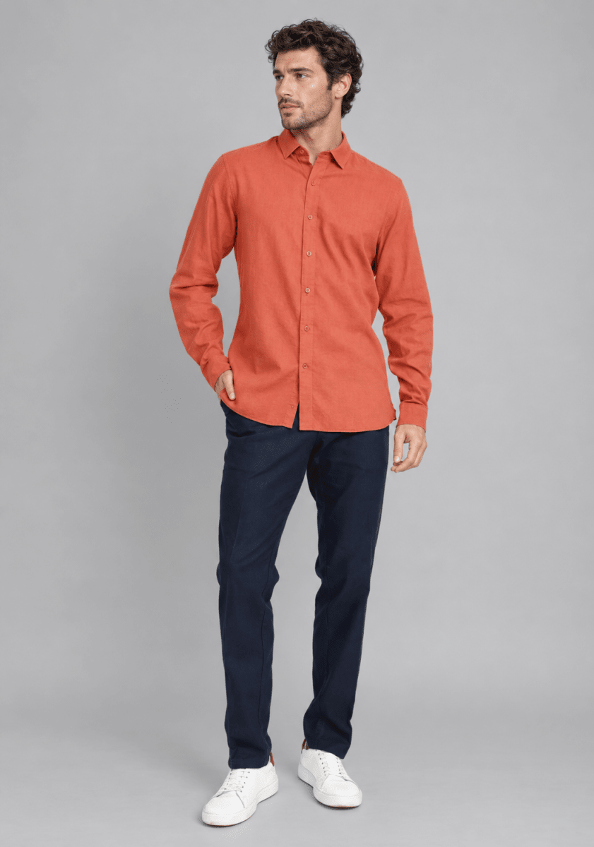 CAMISA MANGA LARGA DE LINO NARANJO V7000N0424