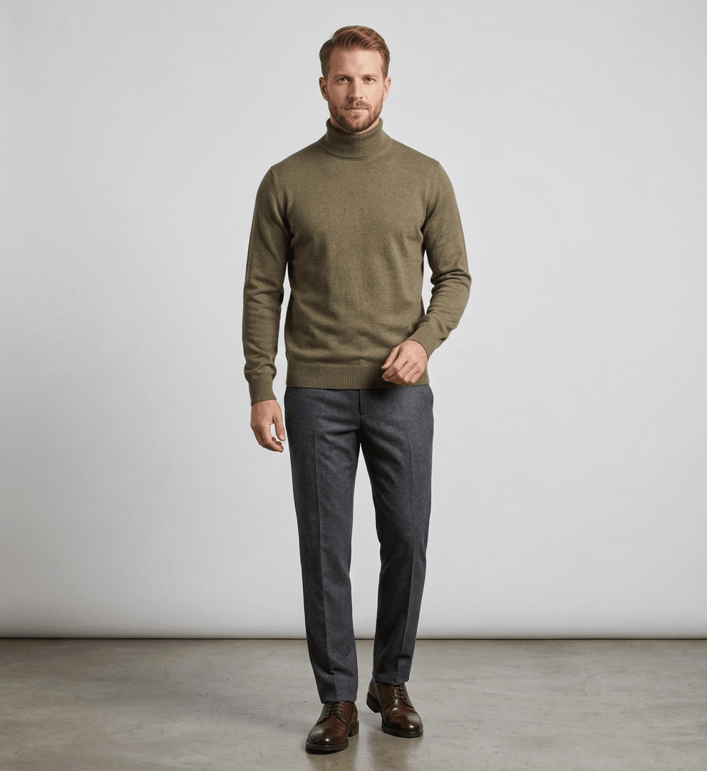 SWEATER CUELLO TORTUGA 100% ALGODON OLIVA I6000N0952
