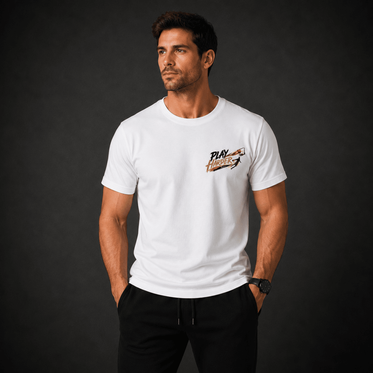 POLERA MANGA CORTA ESTAMPADA PLAY HARDER BLANCA V7001N0023