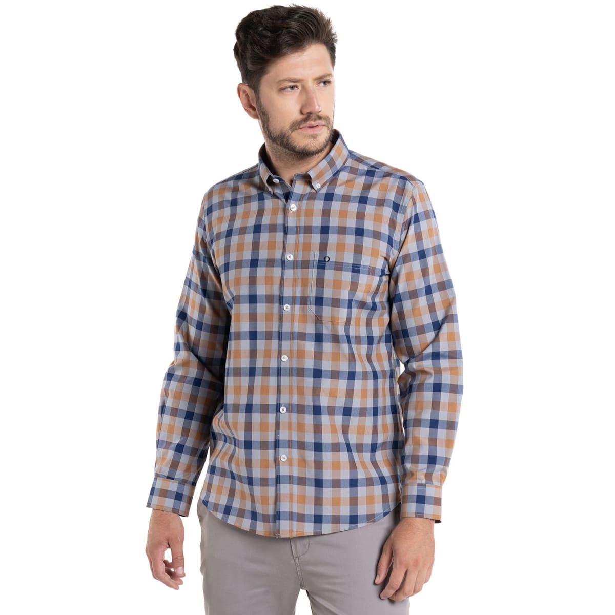 CAMISA OXFORD CUADROS PARA HOMBRE CAFÉ I5404N5381