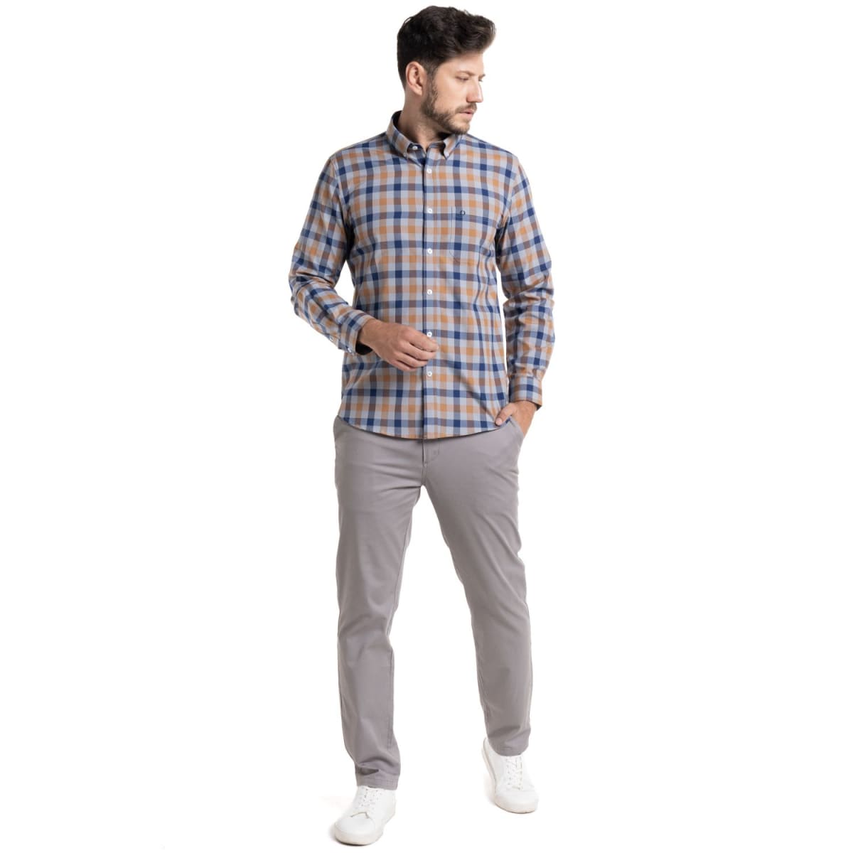 CAMISA OXFORD CUADROS PARA HOMBRE CAFÉ I5404N5384