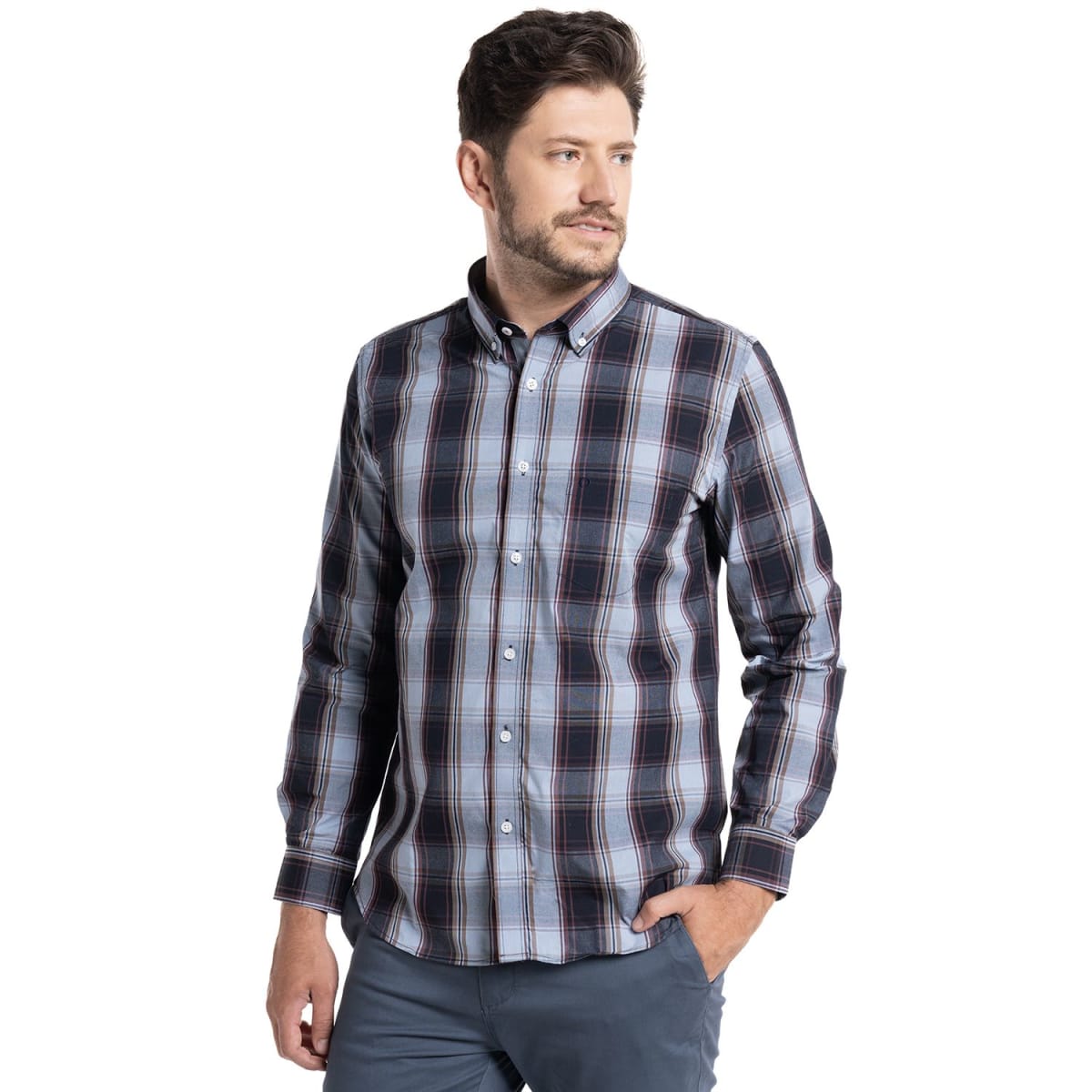 CAMISA A CUADROS PARA HOMBRE CELESTE I5452N5721