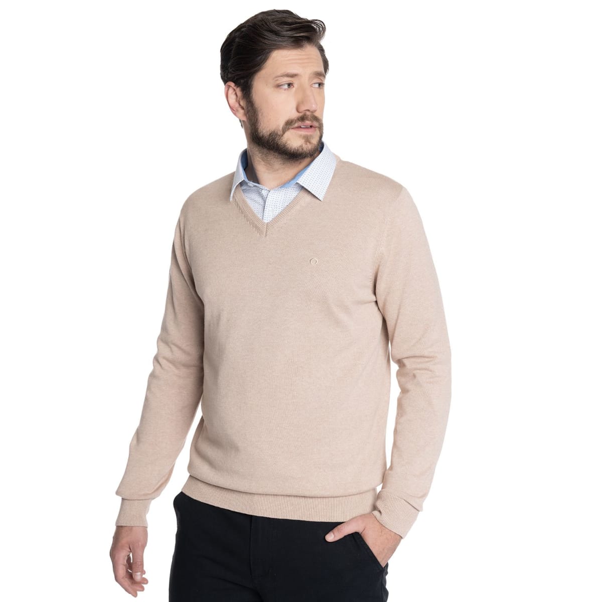 SWEATER CUELLO V PARA HOMBRE BEIGE LI000M0311
