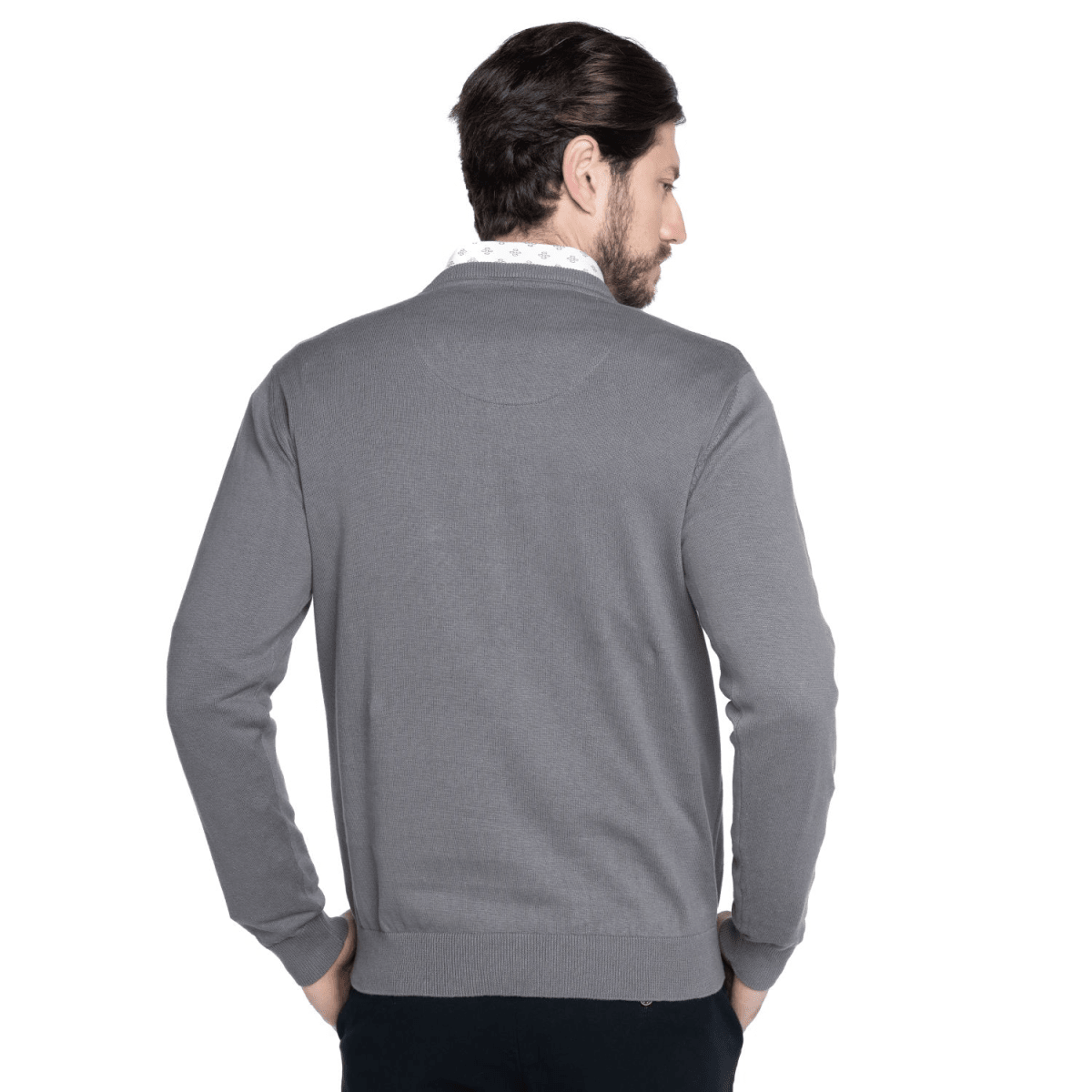 SWEATER CUELLO EN V ALGODÓN GRIS LI000N0042