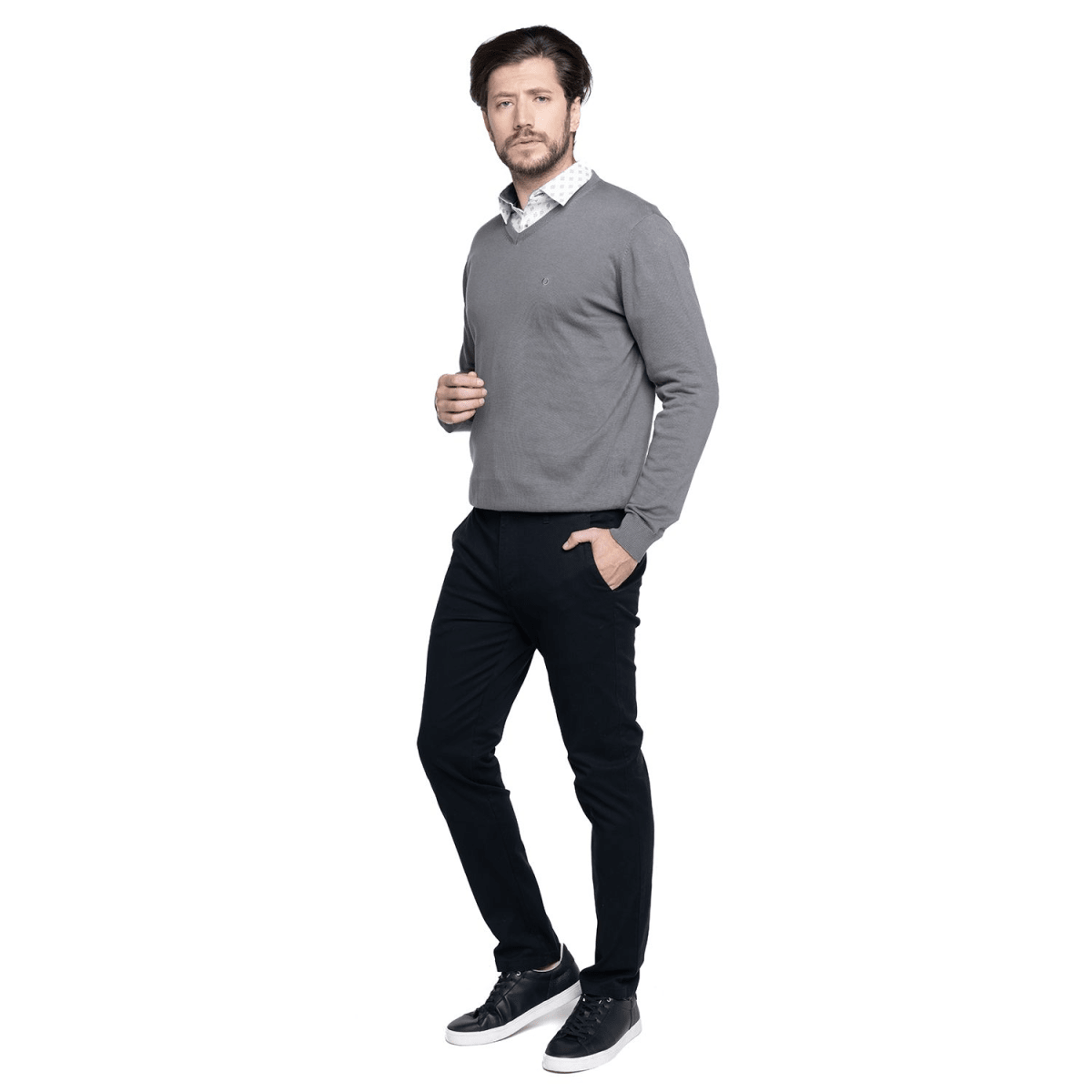 SWEATER CUELLO EN V ALGODÓN GRIS LI000N0044