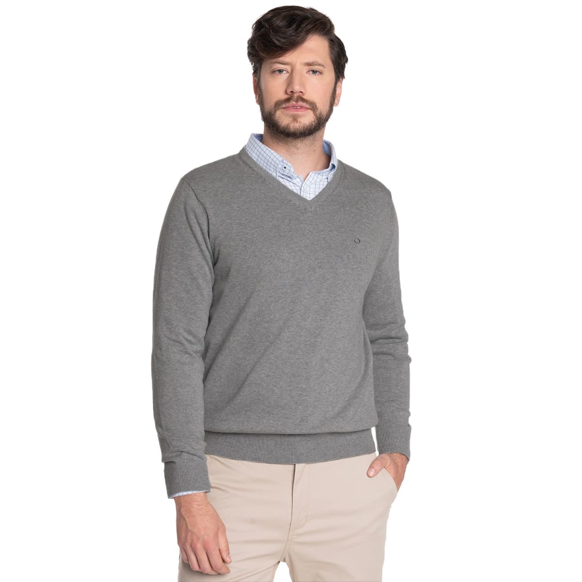 SWEATER CUELLO EN V ALGODÓN GRIS LI000N0071