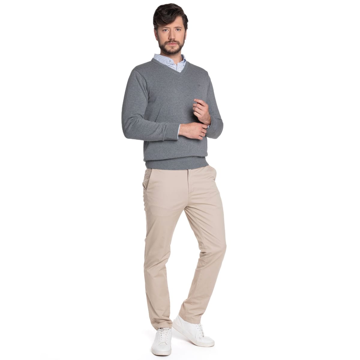 SWEATER CUELLO EN V ALGODÓN GRIS LI000N0074