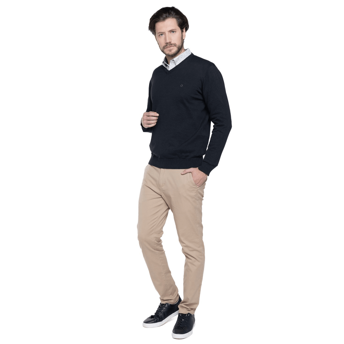 SWEATER CUELLO EN V ALGODÓN NEGRO LI000N0094