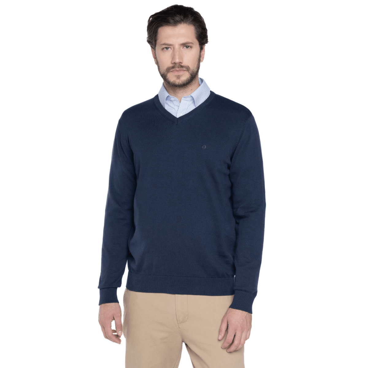 SWEATER CUELLO EN V ALGODÓN AZUL MARINO LI000N0791